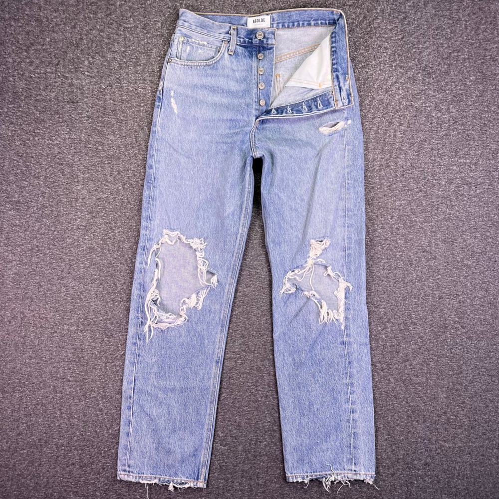 AGOLDE 90's Jean Womens 25 Light Wash Distressed Casual High Rise Straight 27x28